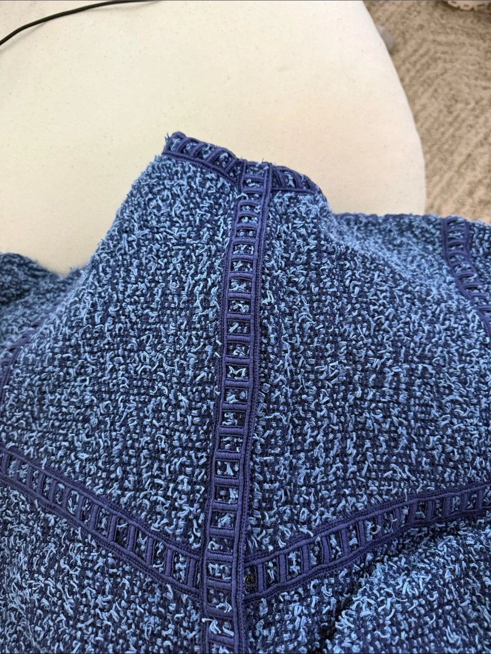 CHANEL Navy Textured V‑Neck Mini Dress